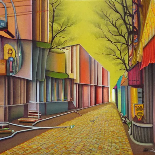 Image similar to happy lane central, oil and acrylic on canvas, surrealism, high detail