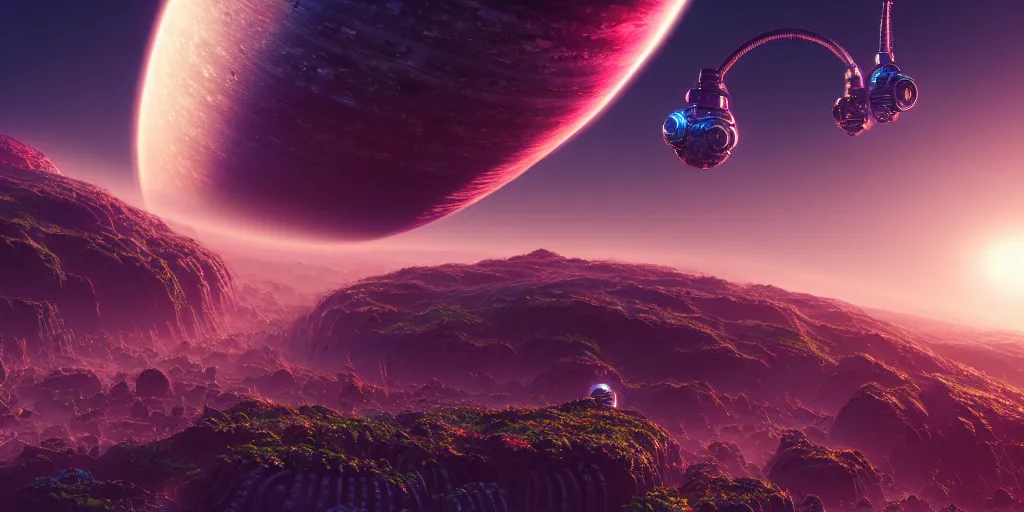 Image similar to ultra detailed photorealistic the planet of gaia, cinematic light, sci fi, glossy, cybernetic machines, wires, robotics, futuristic decor, trending on artstation, global illumination, ultra realistic illustration, matte painting, high detailed, unreal engine, octane render, 4 k, hd, high quality