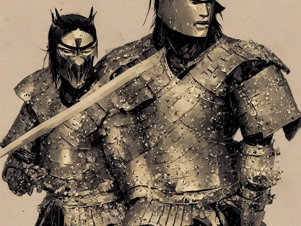 Image similar to close up of a samurai in full armor, by fiona staples, travis charest, sachin teng, greg manchess