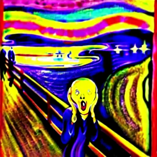 Image similar to painting of the scream, by lisa frank