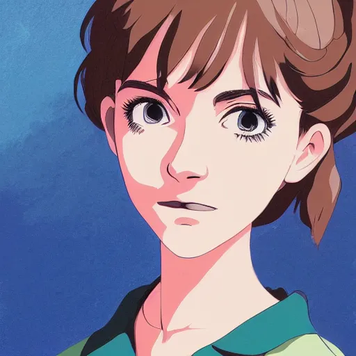 Prompt: a portrait painting of emma watson as anime girl by studio ghibli