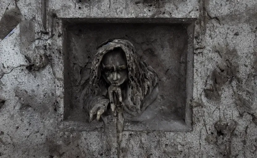 Prompt: several decrepit creepy statues of the archangel gabriel strewn about in a dark claustrophobic old sewer, realistic, underexposed shot, security camera footage, wide shot, sinister, foreboding, grainy photo