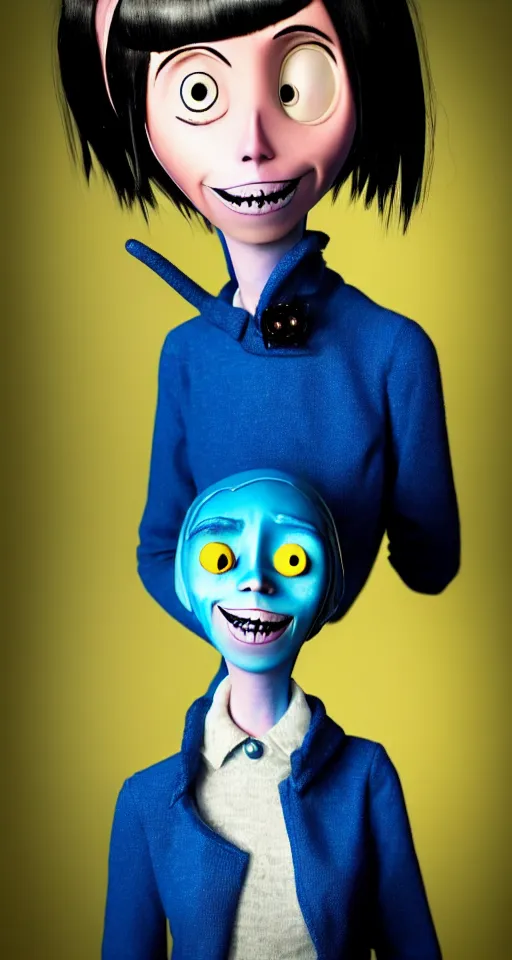 Prompt: a well composed 4k award winning sharp and detailed digital photograph of Coraline Jones from Coraline (2009) as a real human, realistic photo