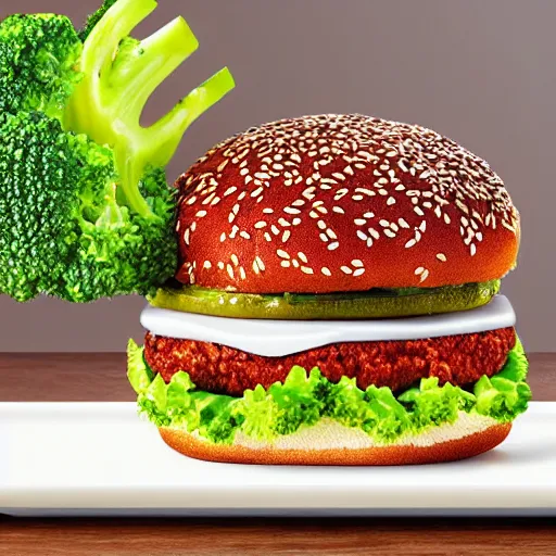 Prompt: promo art for the new broccoli burger from mcdonalds,