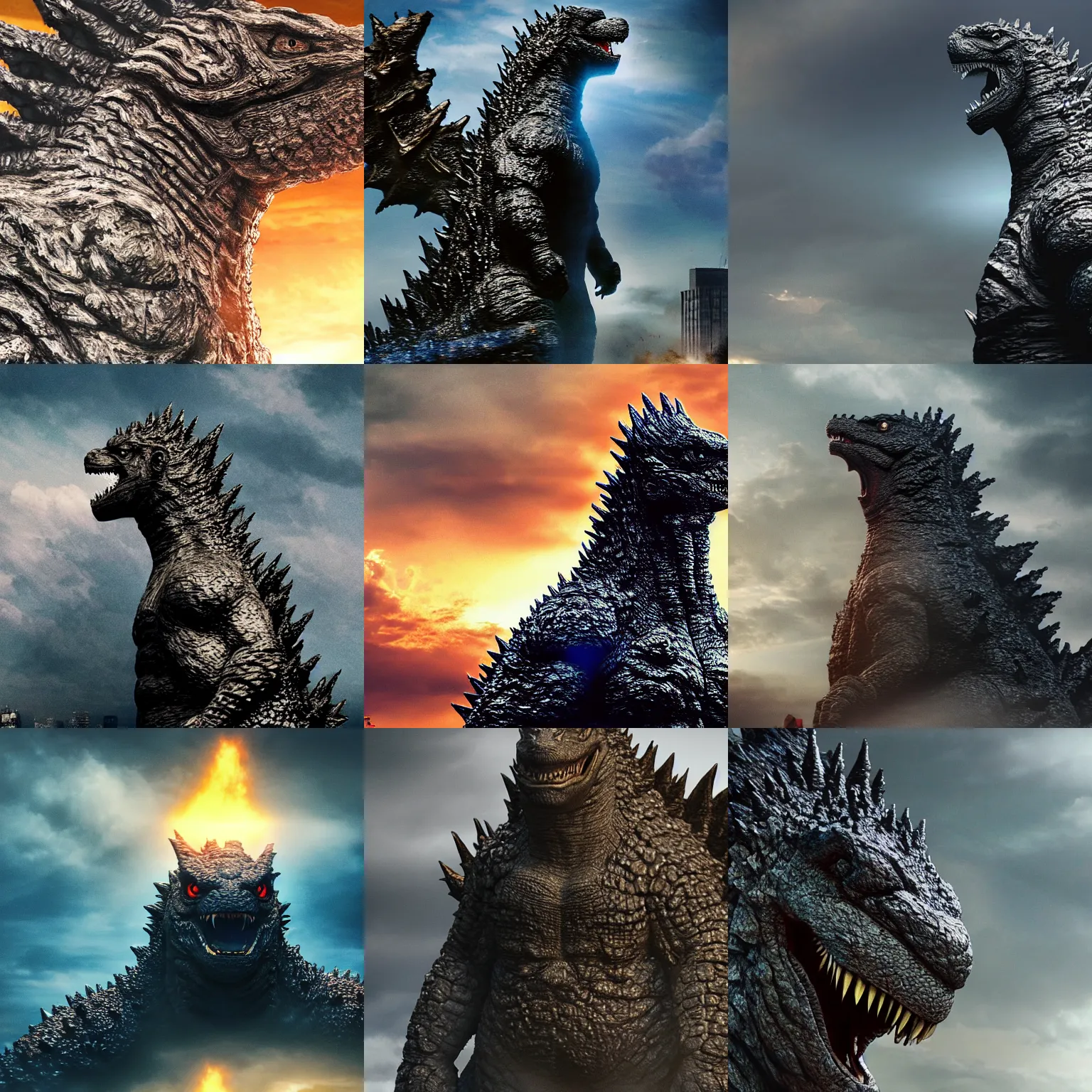 Prompt: Godzilla with human face staring at you, hd, detailed