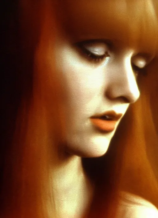 Image similar to film still from a 1971 award-winning Italian film of a young Russian woman with brunette looking at the camera while in a swirling alternate reality. close-up of face with smokey eyeshadow. soft detailed painting at 16K resolution and amazingly epic visuals. epically beautiful image. amazing effect, image looks gorgeously crisp as far as it's visual fidelity goes, absolutely outstanding. vivid clarity. ultra detail. iridescent. mind-breaking. mega-beautiful pencil shadowing. beautiful face. Ultra High Definition. soft shading. soft texture. intensely beautiful.