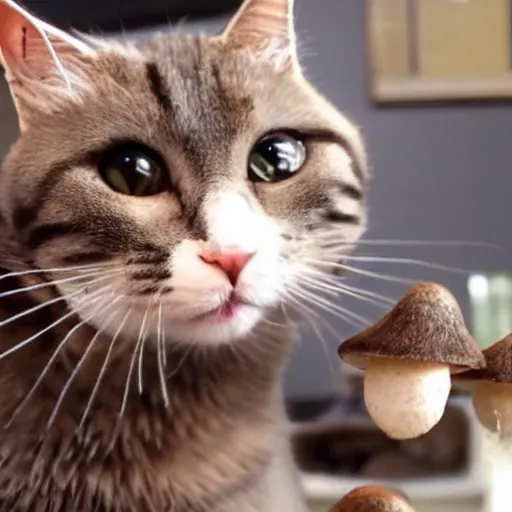 Prompt: cat - mushrooms, cat - faced mushroom, trending on instagram, stop motion