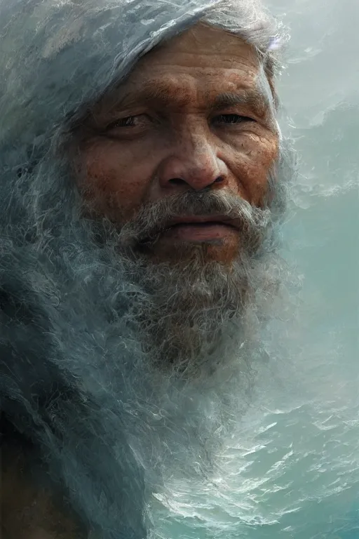 Image similar to Atlantis fisherman, close-up portrait, poor, intricate, elegant, volumetric lighting, scenery, digital painting, highly detailed, artstation, sharp focus, illustration, concept art,ruan jia, steve mccurry