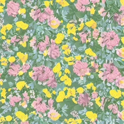 Image similar to a floral pattern in repeat in pastel colors like pinks, lilacs, lemon yellows and sea greens.. Having pretty roses and libernums