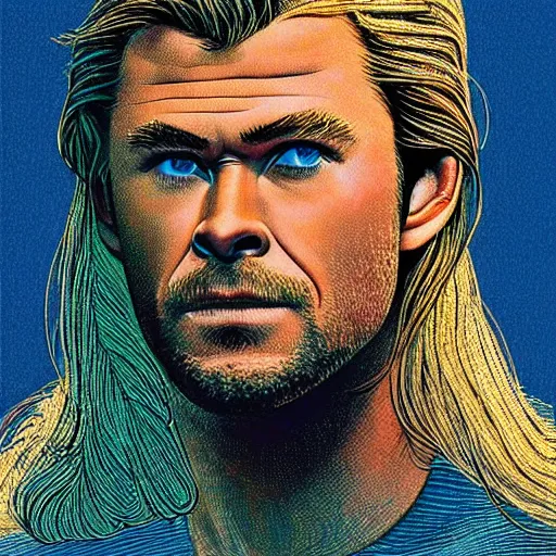 Image similar to “ chris hemsworth retro minimalist portrait by jean giraud, moebius starwatcher comic, 8 k ”