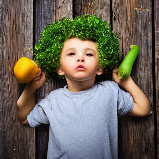Prompt: a child made of vegetables, photo realistic, professional photography