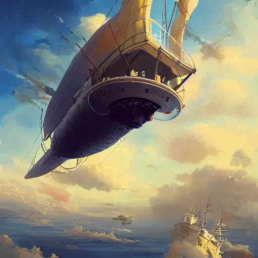 Image similar to a large 1 8 th century pirate airship flying among the clouds, soaring through the sky, airship, digital art, pirate ship, vivid colors, artgerm, james gilleard, beautiful, highly detailed, intricate, trending on art station