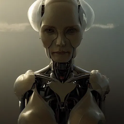 Image similar to humanoid female robot with a visible heart, concept art, highly detailed, great cinematic lighting, 8 k, depth of field, 3 d, art by greg rutkowski, trending on artstation, cinematographic shot