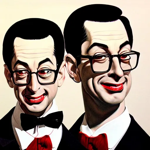 Image similar to Portrait of pee-wee herman, black hair, highly detailed, digital painting, artstation, concept art, illustration, art by syd mead and hajime sorayama