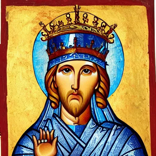 Image similar to byzantine art of a rabbit wearing a crown