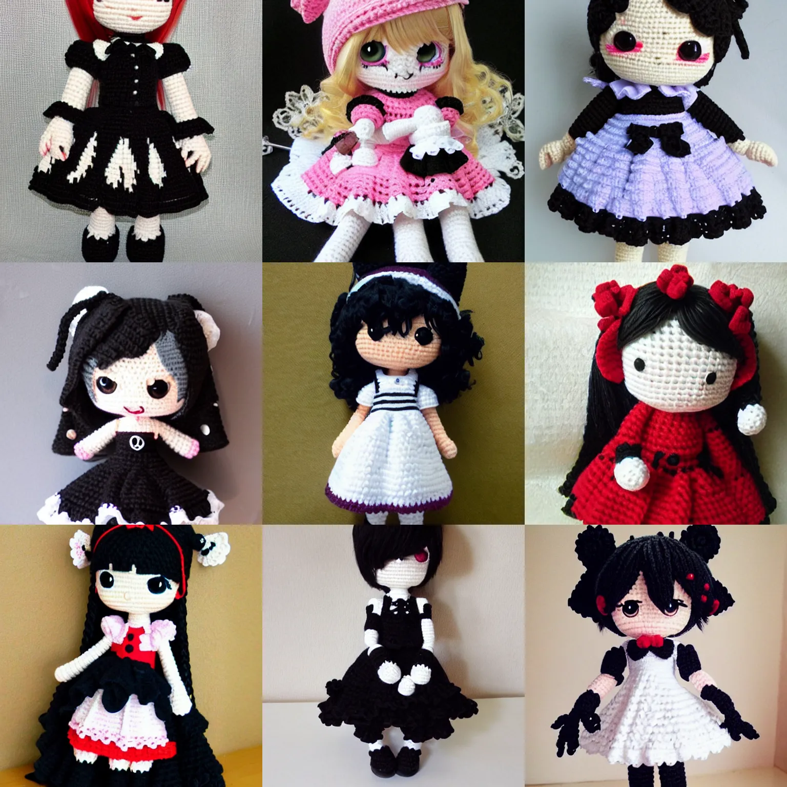 Prompt: amigurumi anime girl wearing gothic lolita dress, etsy