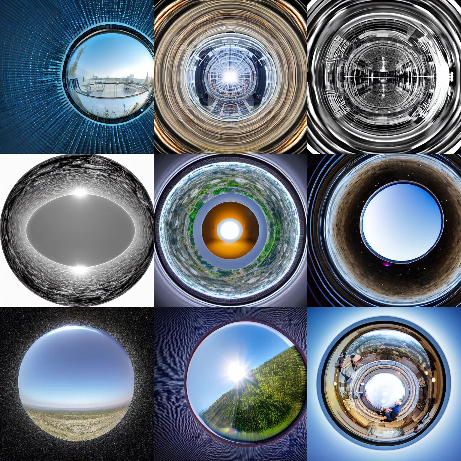 Prompt: professional photograph from inside a spherical mirror, 4K