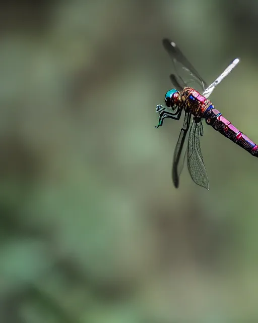 Prompt: high quality presentation photo of a miuature robotic dragonfly, photography 4k, f1.8 anamorphic, bokeh, 4k, Canon, Nikon