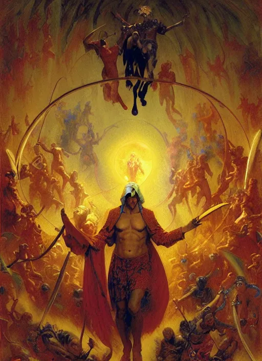 Image similar to the seventh circle of hell from dante's divine comedy with lots of colours. highly detailed painting by gaston bussiere, craig mullins, j. c. leyendecker 8 k