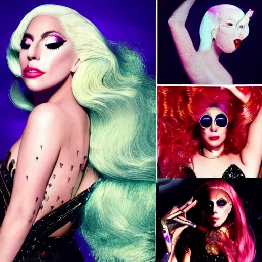 Image similar to lady gaga artpop act ii, album cover, artpop film, lady gaga with her venus seashell girl hair