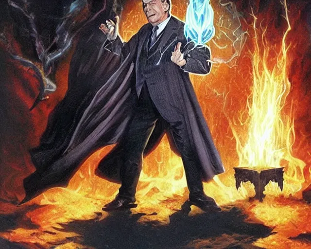 Image similar to vince mcmahon as a shadow mage casting a dark magic spell, fantasy artwork, d & d, extremely detailed, high quality, award - winning,