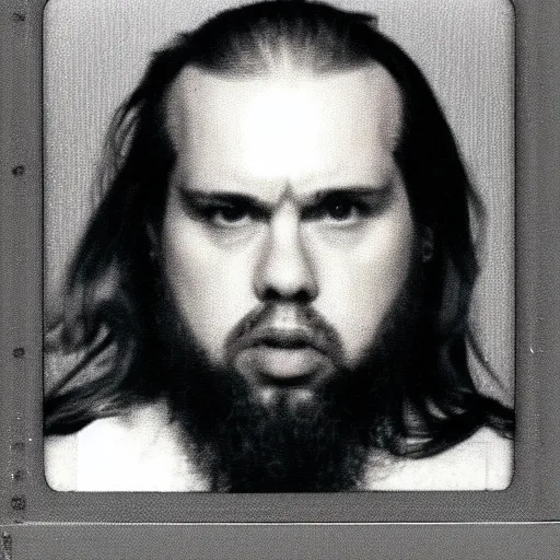Image similar to Mugshot Portrait of Anything4Views, taken in the 1970s, photo taken on a 1970s polaroid camera, grainy, real life, hyperrealistic, ultra realistic, realistic, highly detailed, epic, HD quality, 8k resolution, body and headshot, film still, front facing, front view, headshot and bodyshot, detailed face, very detailed face