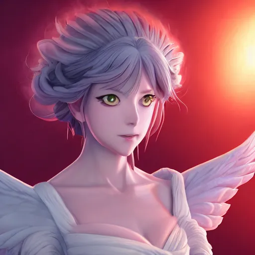 Image similar to portrait of queen elizabeth as a fallen angel anime fantasy illustration by tomoyuki yamasaki, kyoto studio, madhouse, ufotable, square enix, cinematic lighting, trending on artstation