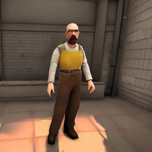 Prompt: Walter White in Team Fortress 2, HD 4k game screenshot, Valve official announcement, new character