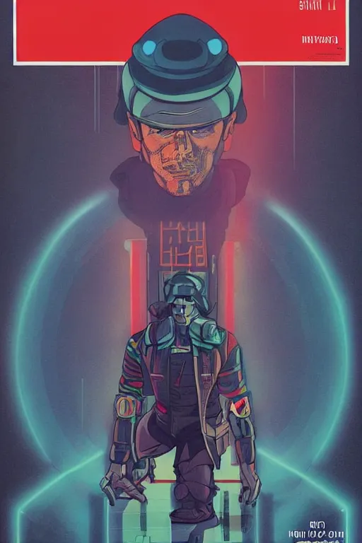 Image similar to 1 9 7 9 omni magazine cover of neo in a samurai hat. piercing gaze. simple stylized cyberpunk photo by josan gonzalez.