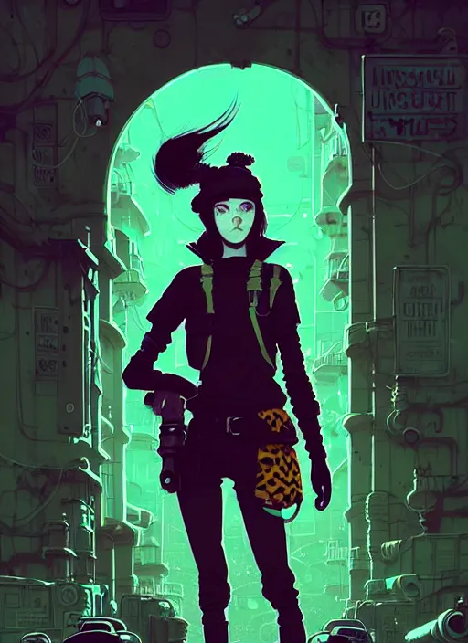 Image similar to highly detailed portrait of a sewer punk young lady by atey ghailan, james gilleard, by joe fenton, by greg rutkowski, by greg tocchini, by kaethe butcher, 4 k resolution, gradient yellow, black, brown and cyan color scheme, grunge aesthetic!!! ( ( dystopian graffiti tag wall in background ) )