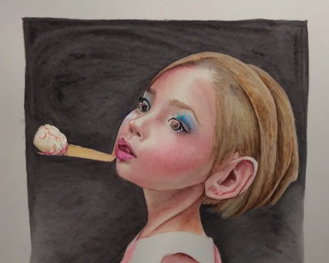 Image similar to a girl with the ice cream watercolor colored pencil painting trending on artstation