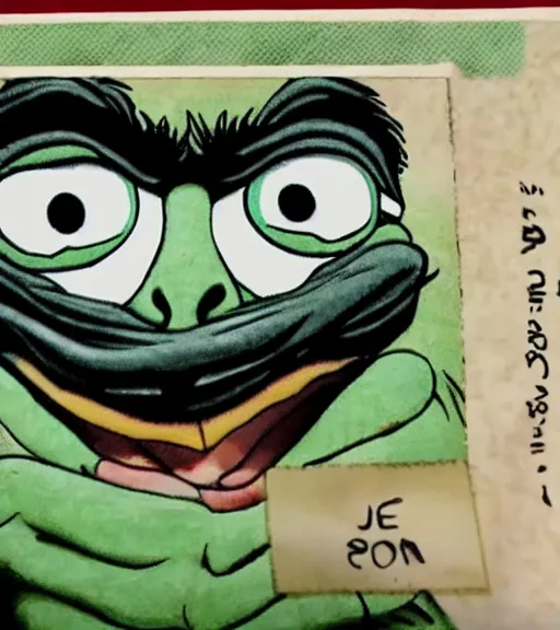 Image similar to pepe eating money, realistic, frame from the movie, in a suite