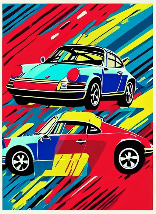 Image similar to pop art illustration of the porsche 9 1 1