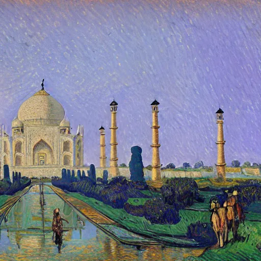 Prompt: a painting of the Taj Mahal by Van Gogh