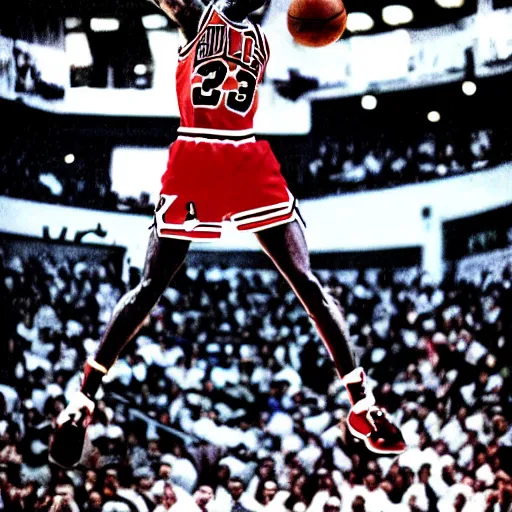 Image similar to Michael Jordan dunking a basketball from half-court by Ryuichi Ogino