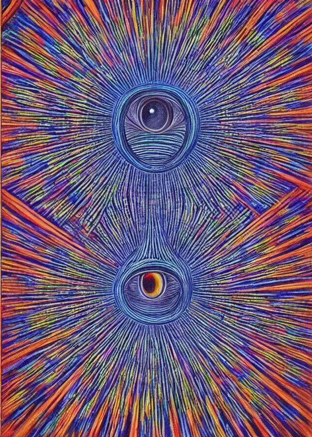 Image similar to all seeing eye painted by alex grey