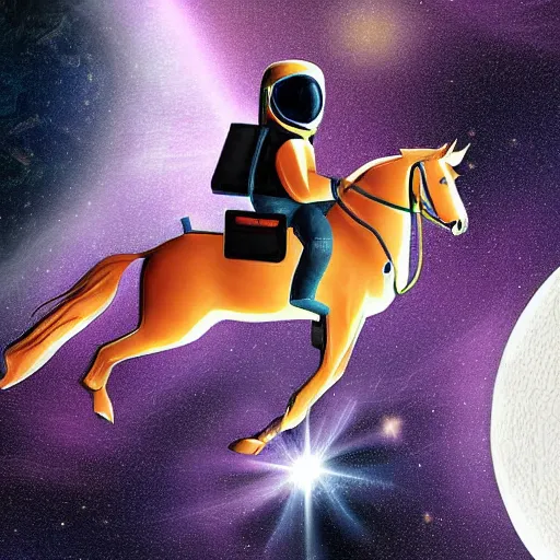 Image similar to digital art, astronaut riding a horse in space