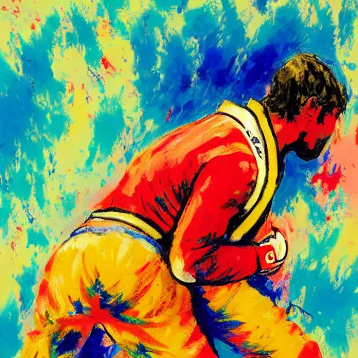 Image similar to painting of a bjj fighter, by leroy neiman