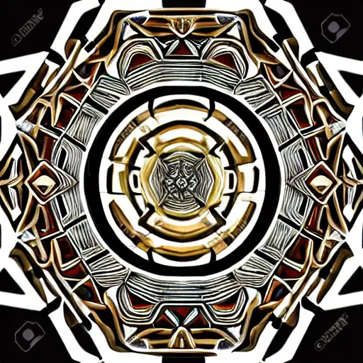 Image similar to ornate twisting three dimensional multilayered runic pattern vortex inside a hexagonal shape, intricate detail, complex, jade, gold, silver, obsidian