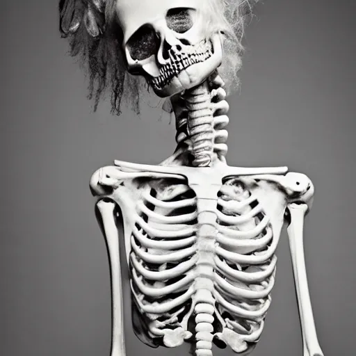 Prompt: portrait of a bone fairy. beautiful, made of bones. skeleton. black - and - white photography, studio lighting,