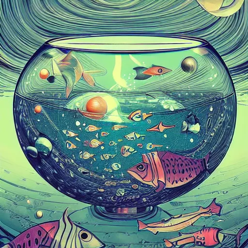 Prompt: fish bowl containing a universe, extremely detailed, sharp focus, wide view, smooth, digital illustration, by james jean, by rossdraws, frank franzzeta, sakimichan