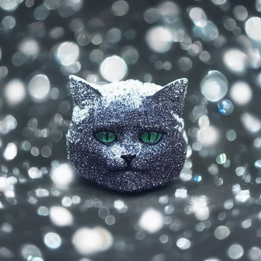 Image similar to a photo of a cat in a cloud of glitter, mica, calcium sodium borosilicate, f 1. 4