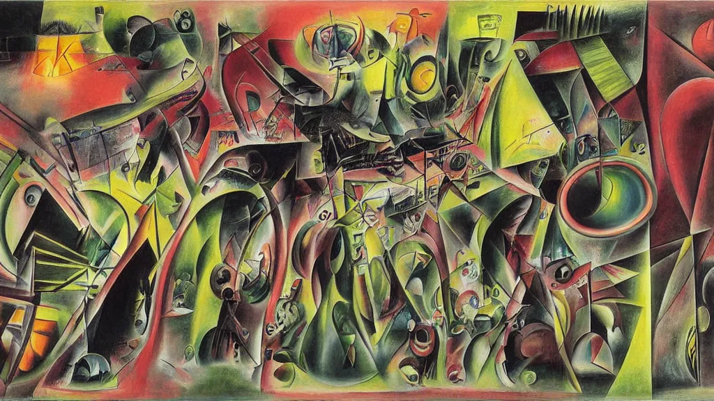 Prompt: a vision of interdimensional transport, by roberto matta