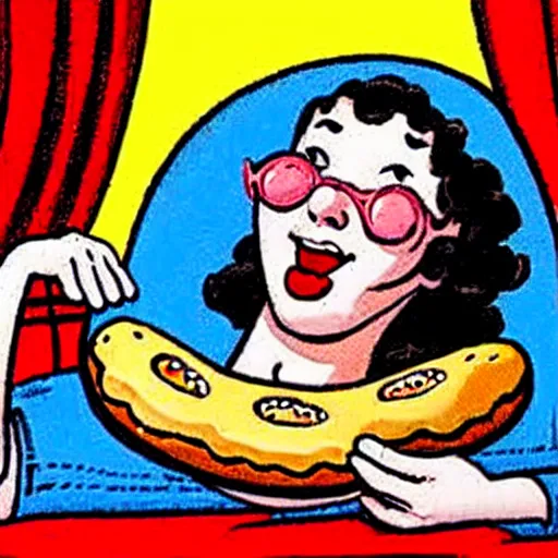 Prompt: a happy robust woman laying on a couch eating donuts, artist robert crumb