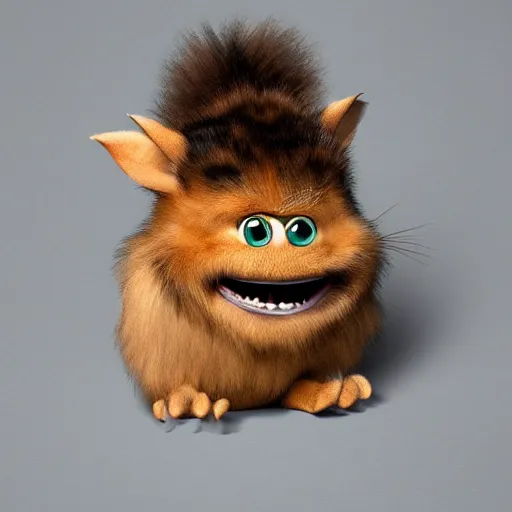 Image similar to cute little furry baby monster in the style of Pixar, product photography, centered