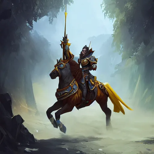 Image similar to a knight riding a horse, yellow theme, bright art masterpiece artstation. 8 k, sharp high quality artwork in style of jose daniel cabrera pena and greg rutkowski, concept art by tooth wu, blizzard warcraft artwork, hearthstone card game artwork, horse rider