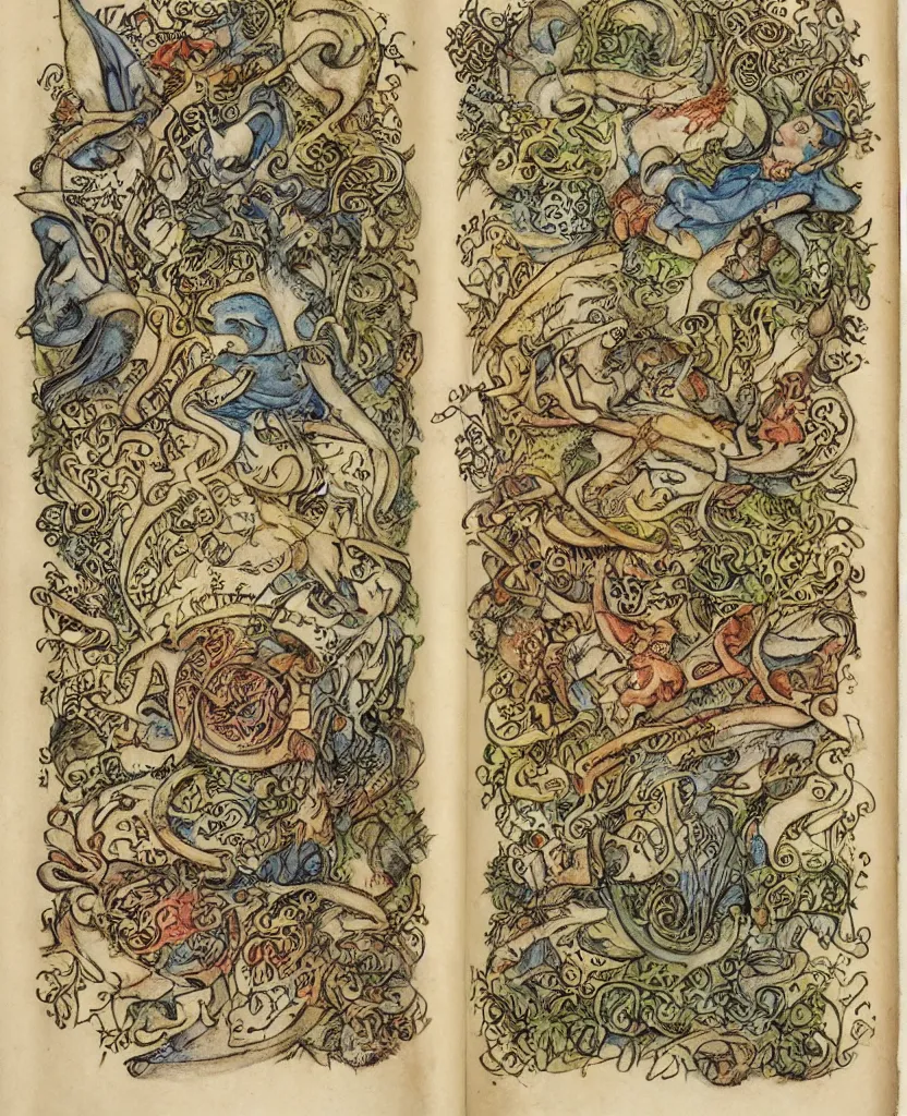 Prompt: a story written in runes, by maria sibylla merian, tony diterlizzi and brian froud