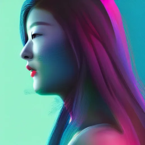 Prompt: half - electric jun ji hyun with cute - fine - face, pretty face, oil slick multicolored hair, perfect face, extremely fine details, volumetric lighting, dynamic background, poster by ilya kuvshinov