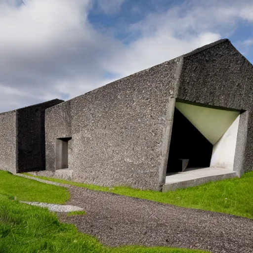 Prompt: scottish blackhouse designed by le corbusier. fujinon premista 1 9, 4 5 mm