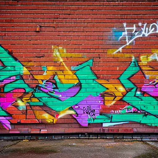 Image similar to graffiti wall art in a brick wall, urban photography